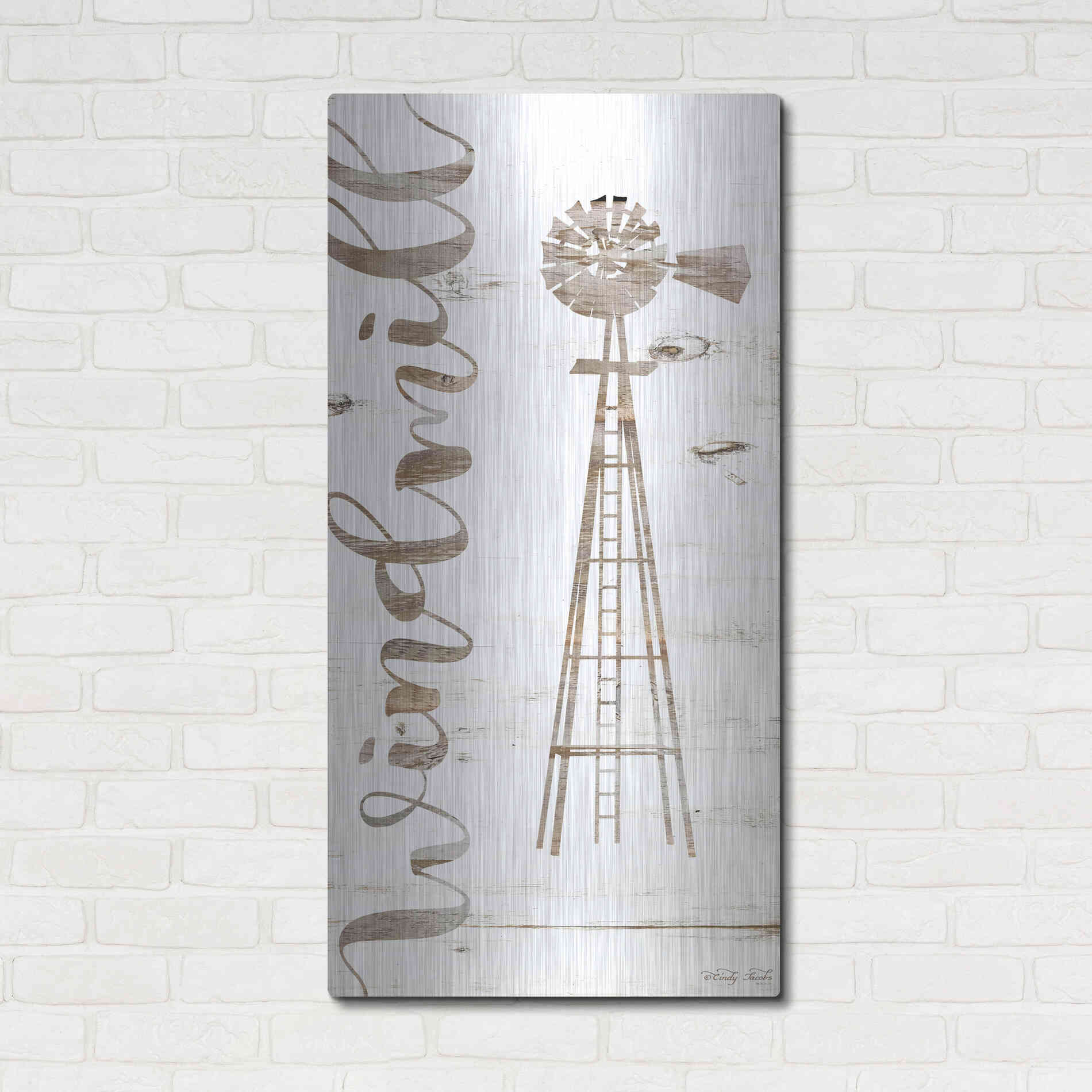 Luxe Metal Art 'Windmill' by Cindy Jacobs, Metal Wall Art,24x48