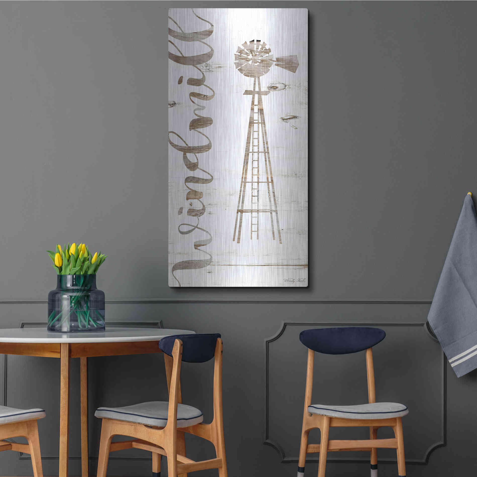 Luxe Metal Art 'Windmill' by Cindy Jacobs, Metal Wall Art,24x48