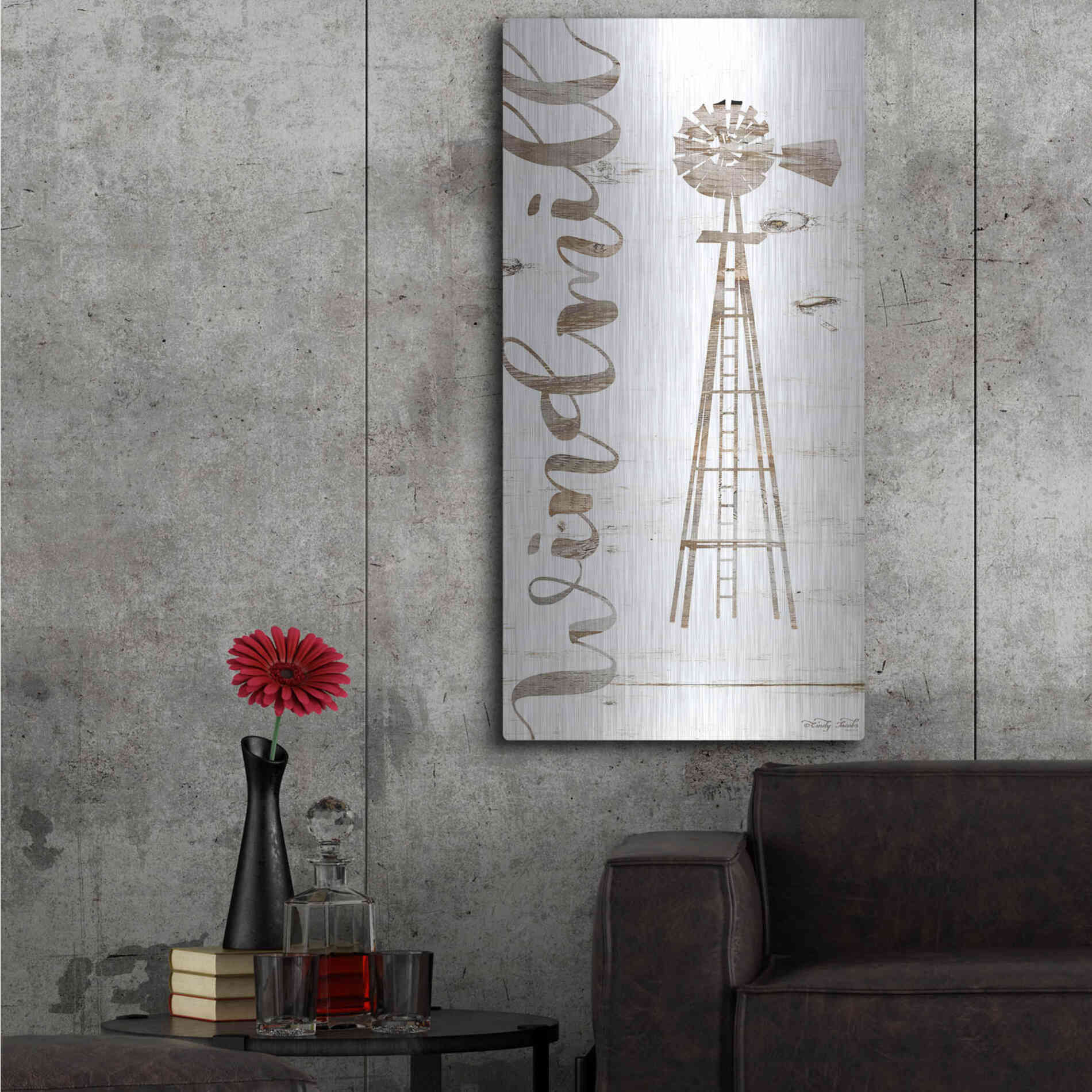 Luxe Metal Art 'Windmill' by Cindy Jacobs, Metal Wall Art,24x48
