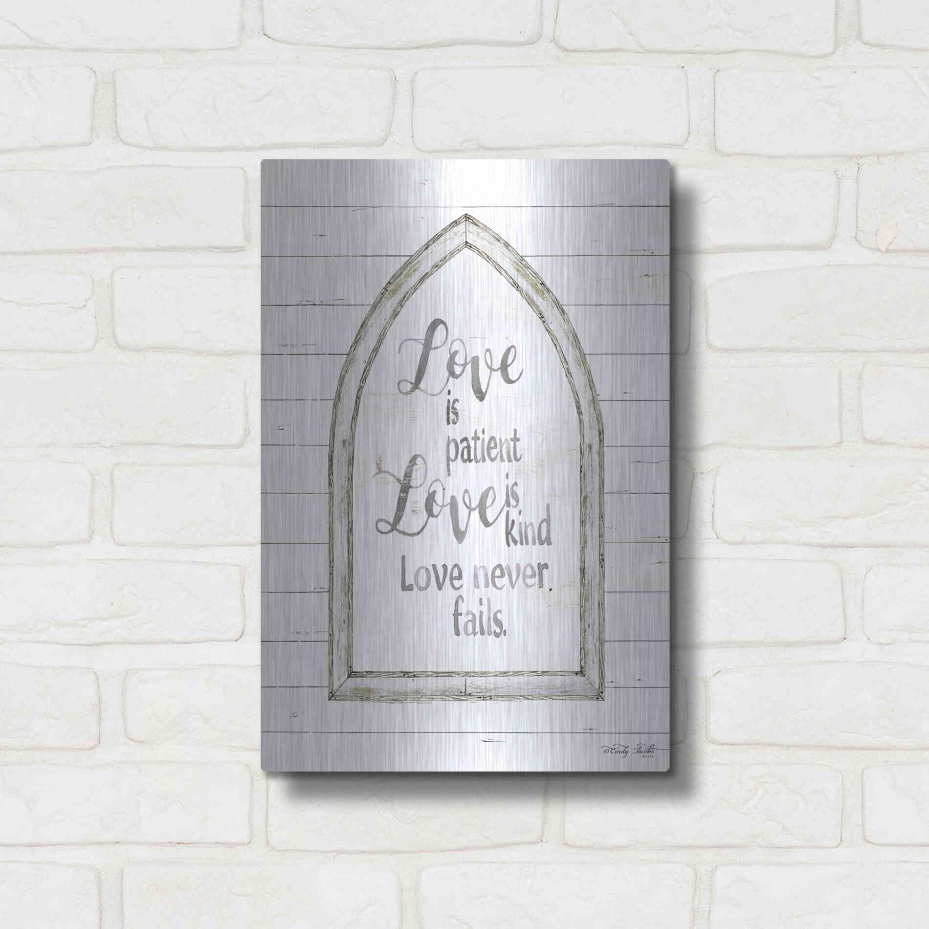 Luxe Metal Art 'Love is Patient Arch' by Cindy Jacobs, Metal Wall Art,12x16