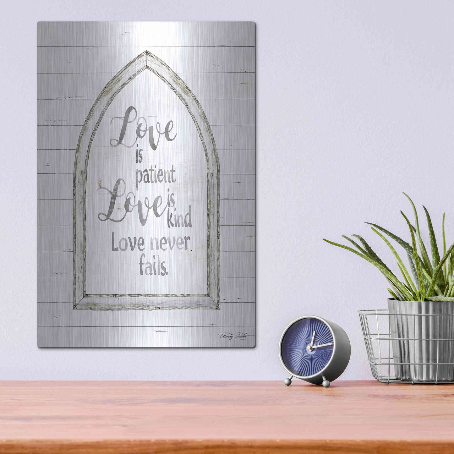 Luxe Metal Art 'Love is Patient Arch' by Cindy Jacobs, Metal Wall Art,12x16