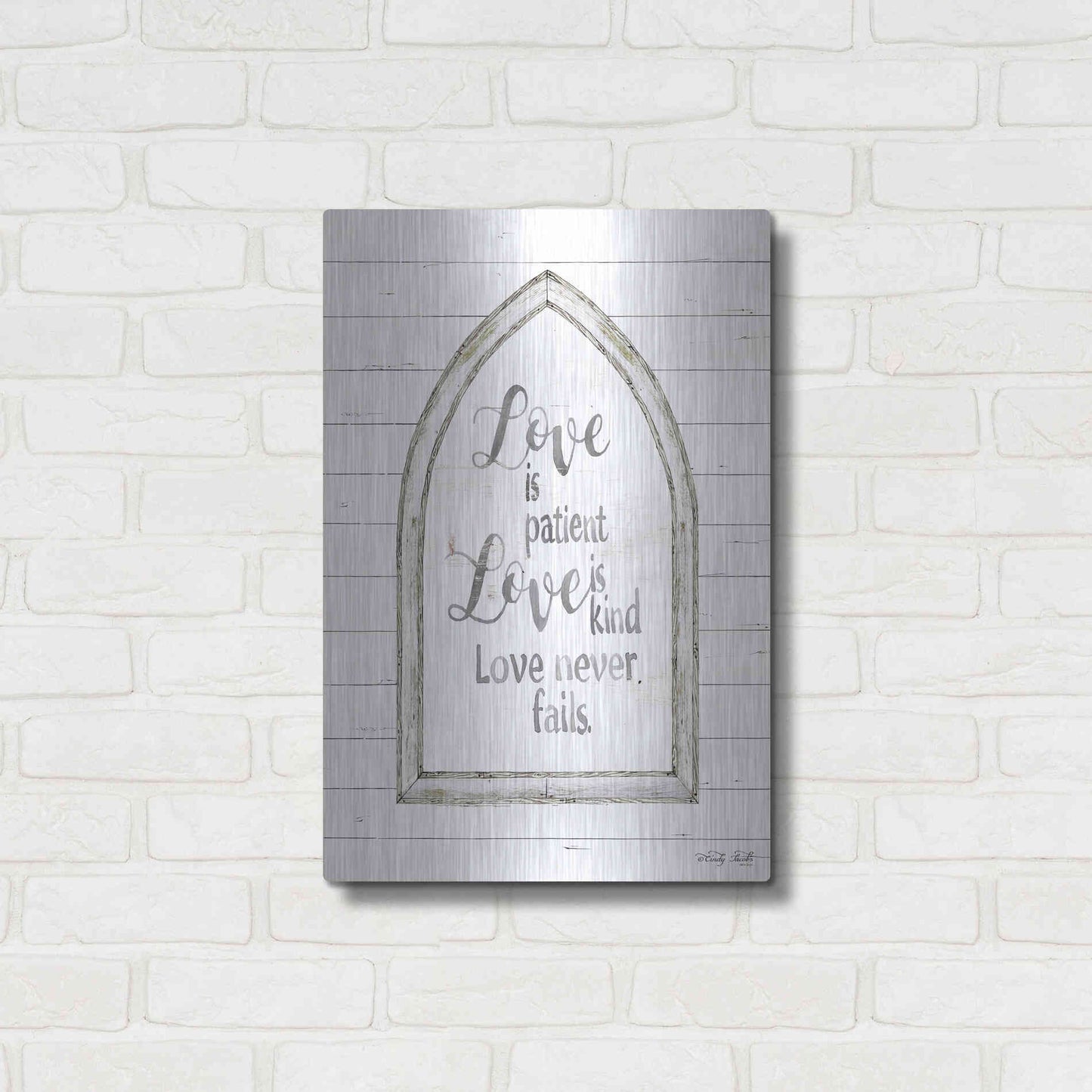 Luxe Metal Art 'Love is Patient Arch' by Cindy Jacobs, Metal Wall Art,16x24