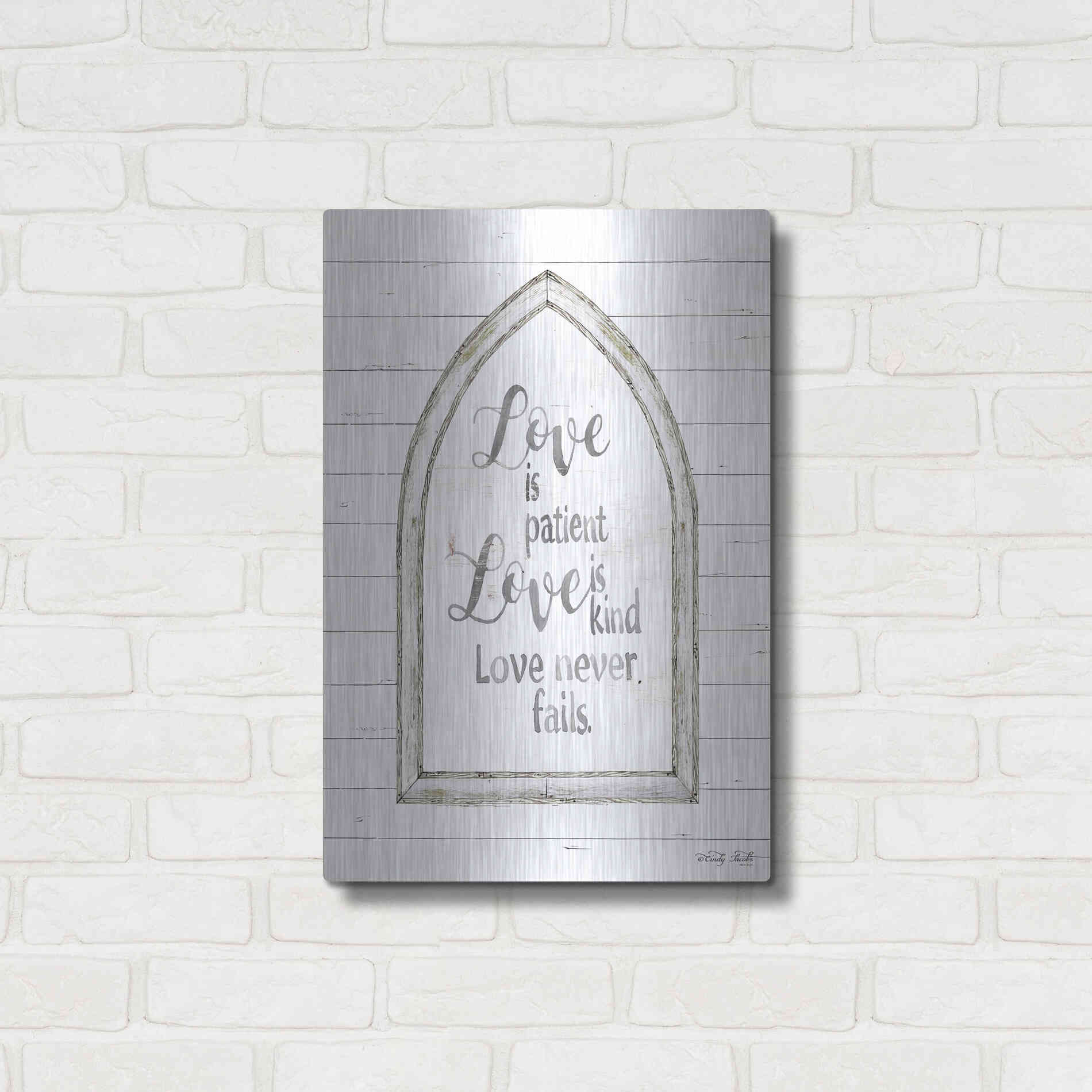 Luxe Metal Art 'Love is Patient Arch' by Cindy Jacobs, Metal Wall Art,16x24