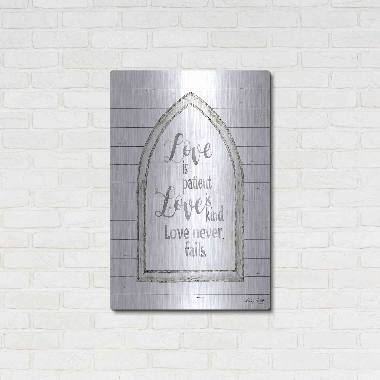 Luxe Metal Art 'Love is Patient Arch' by Cindy Jacobs, Metal Wall Art,24x36