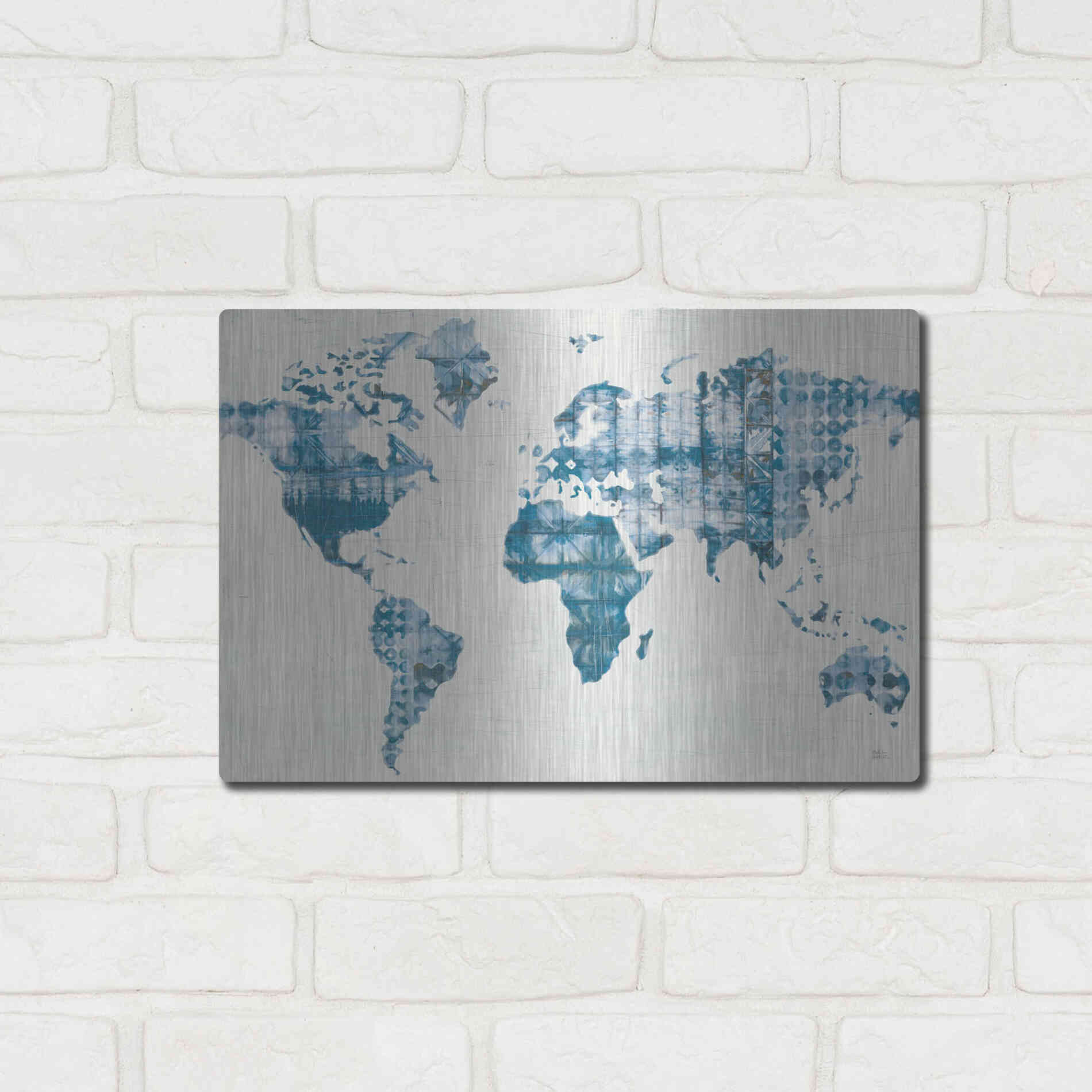 Luxe Metal Art 'Kanari Map Indigo' by Melissa Averinos, Metal Wall Art,16x12