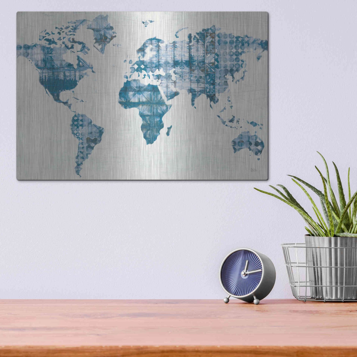 Luxe Metal Art 'Kanari Map Indigo' by Melissa Averinos, Metal Wall Art,16x12