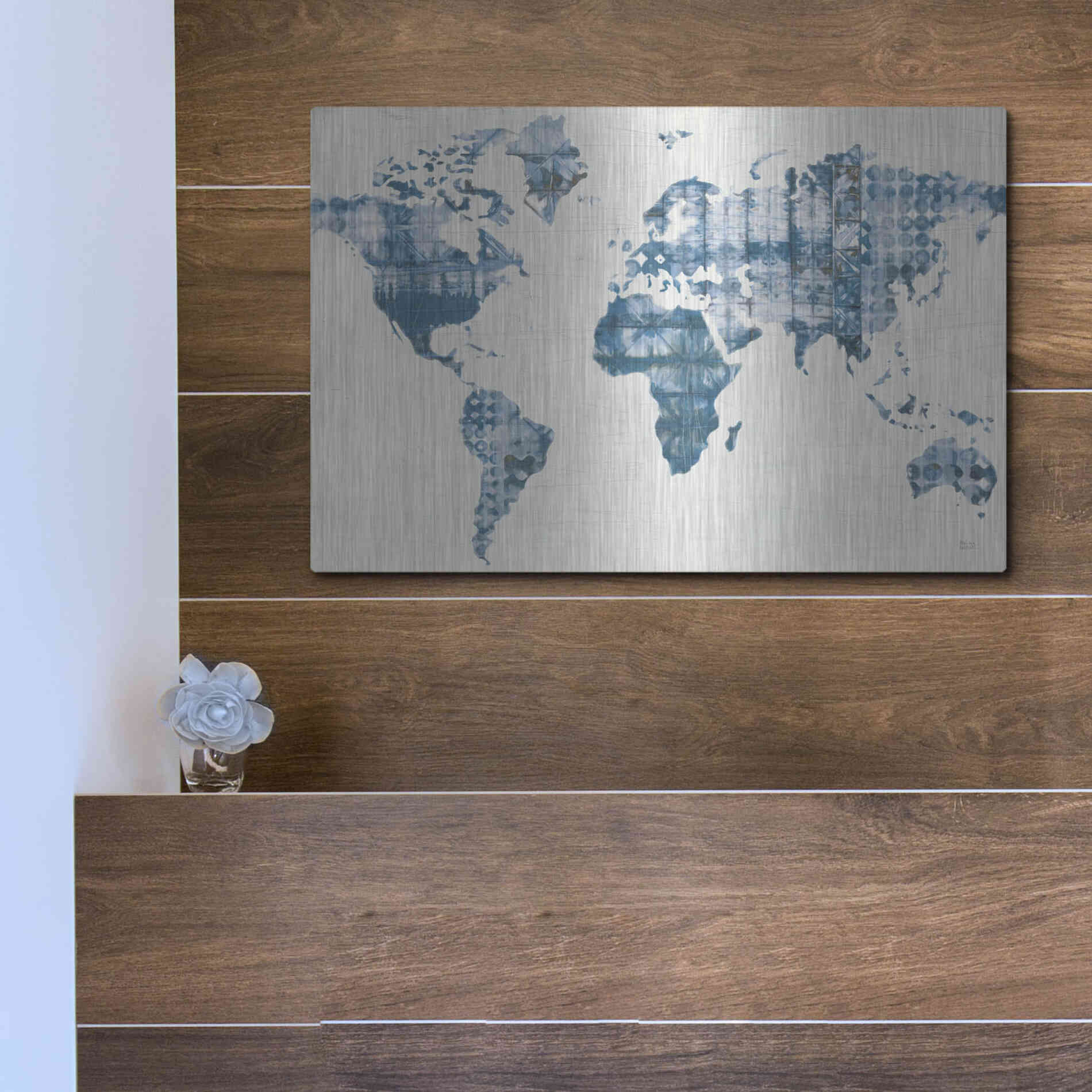 Luxe Metal Art 'Kanari Map Indigo' by Melissa Averinos, Metal Wall Art,16x12