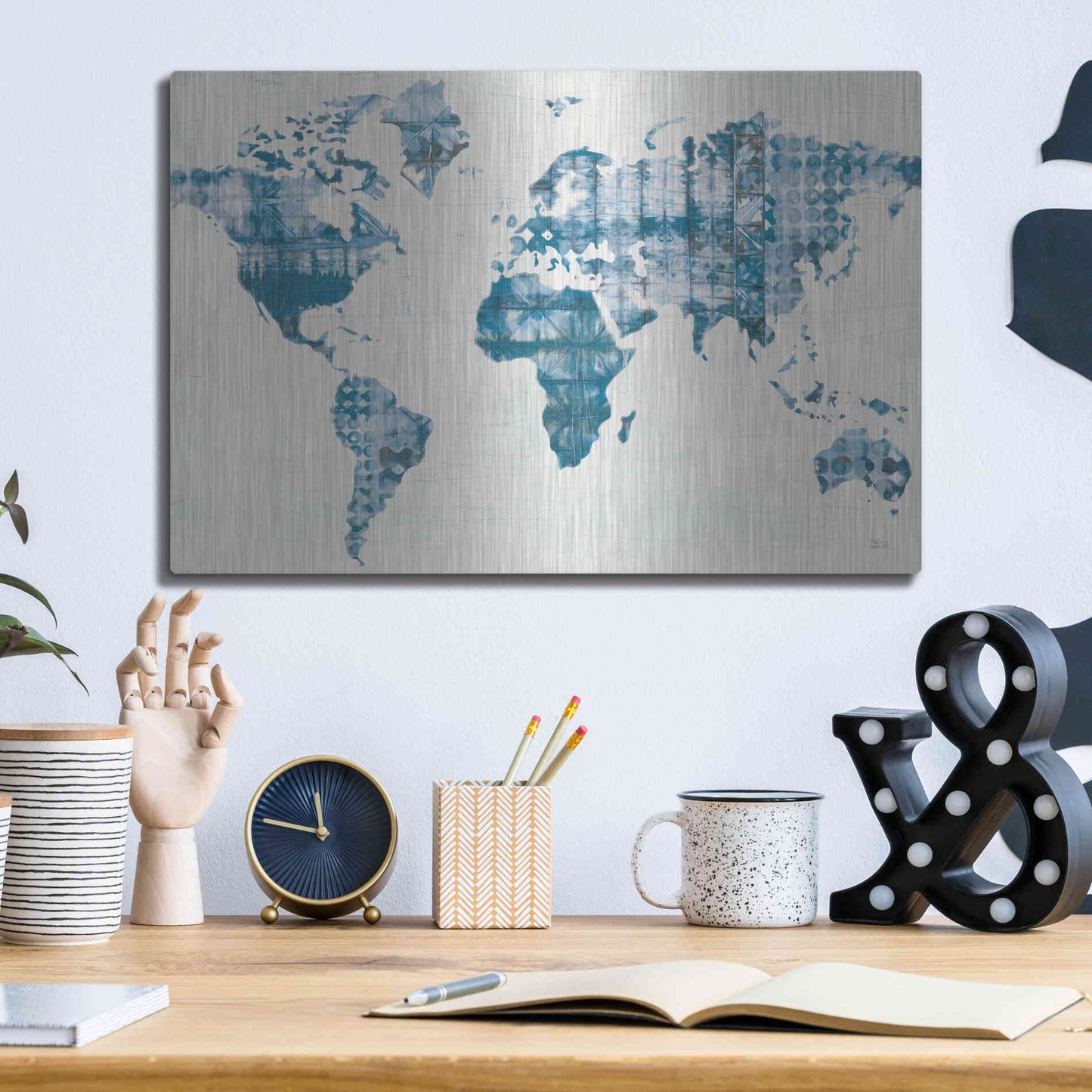 Luxe Metal Art 'Kanari Map Indigo' by Melissa Averinos, Metal Wall Art,16x12