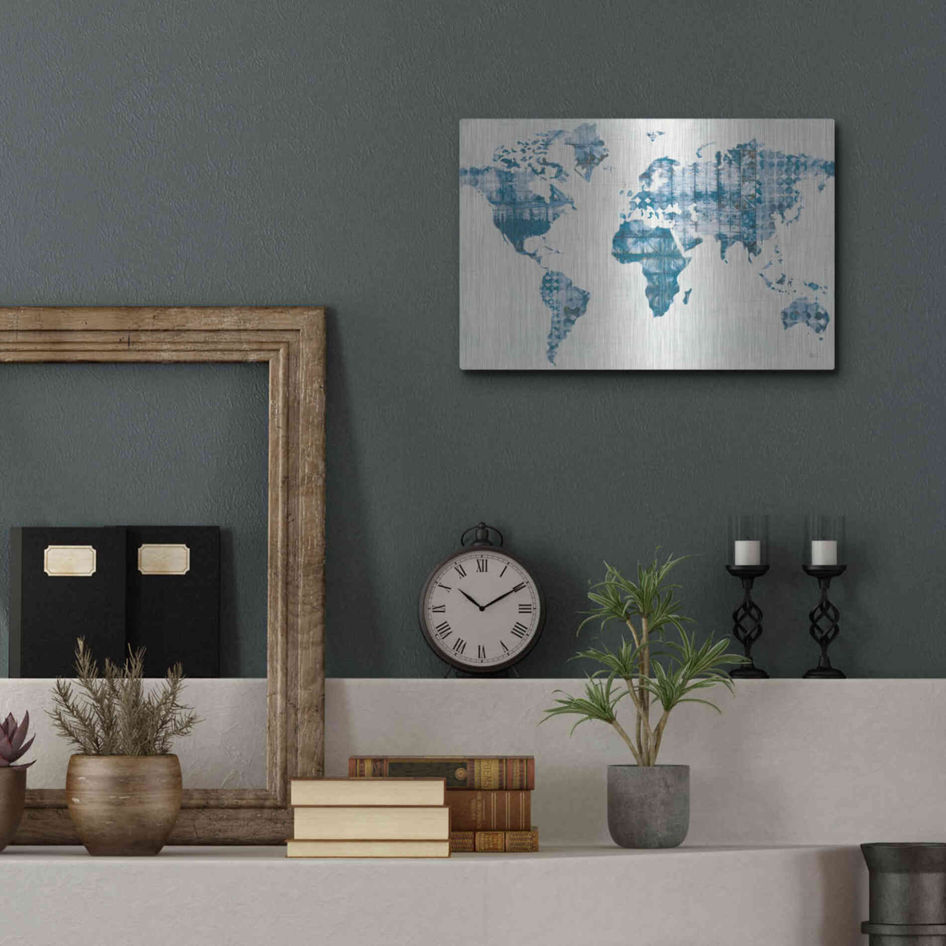 Luxe Metal Art 'Kanari Map Indigo' by Melissa Averinos, Metal Wall Art,16x12