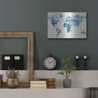 Luxe Metal Art 'Kanari Map Indigo' by Melissa Averinos, Metal Wall Art,16x12