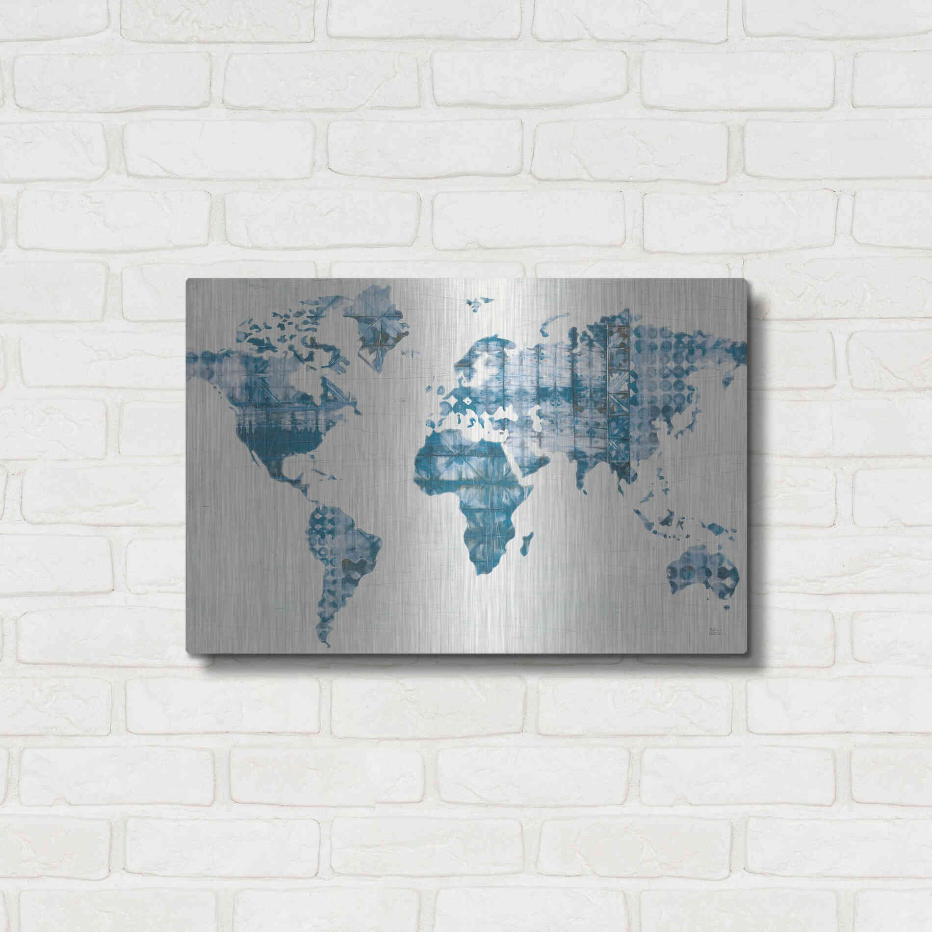 Luxe Metal Art 'Kanari Map Indigo' by Melissa Averinos, Metal Wall Art,24x16