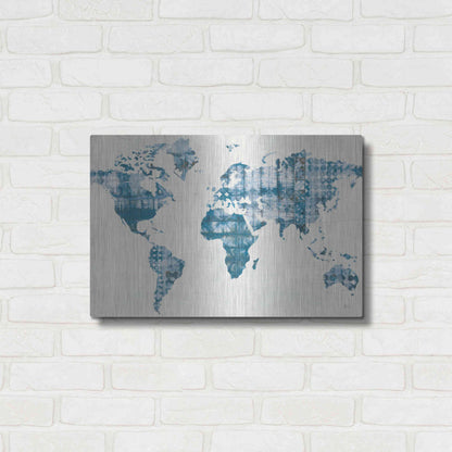 Luxe Metal Art 'Kanari Map Indigo' by Melissa Averinos, Metal Wall Art,24x16