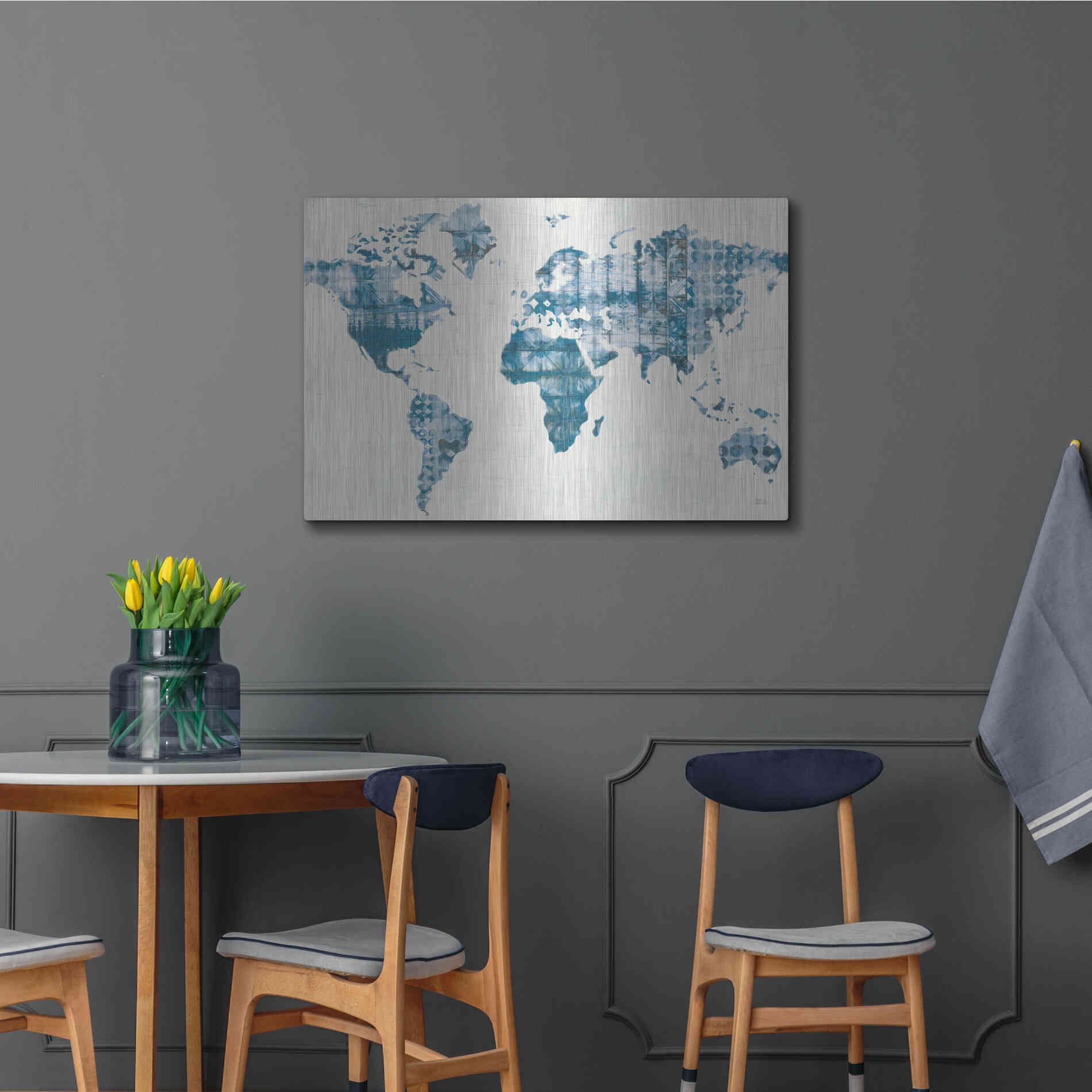 Luxe Metal Art 'Kanari Map Indigo' by Melissa Averinos, Metal Wall Art,36x24