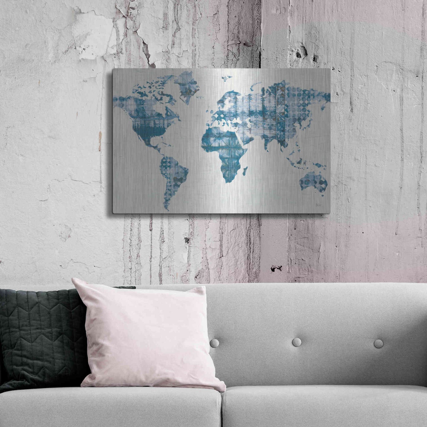Luxe Metal Art 'Kanari Map Indigo' by Melissa Averinos, Metal Wall Art,36x24