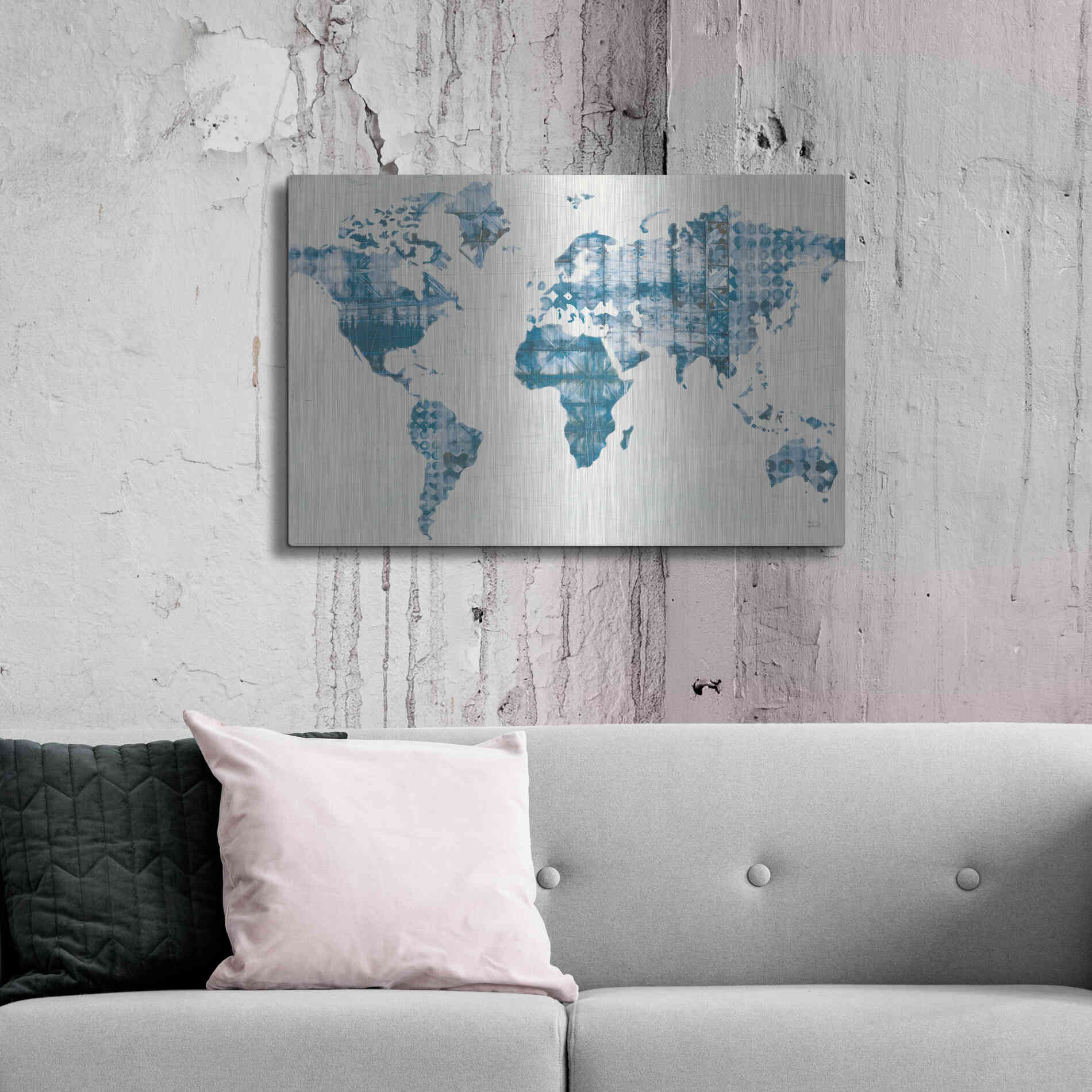 Luxe Metal Art 'Kanari Map Indigo' by Melissa Averinos, Metal Wall Art,36x24