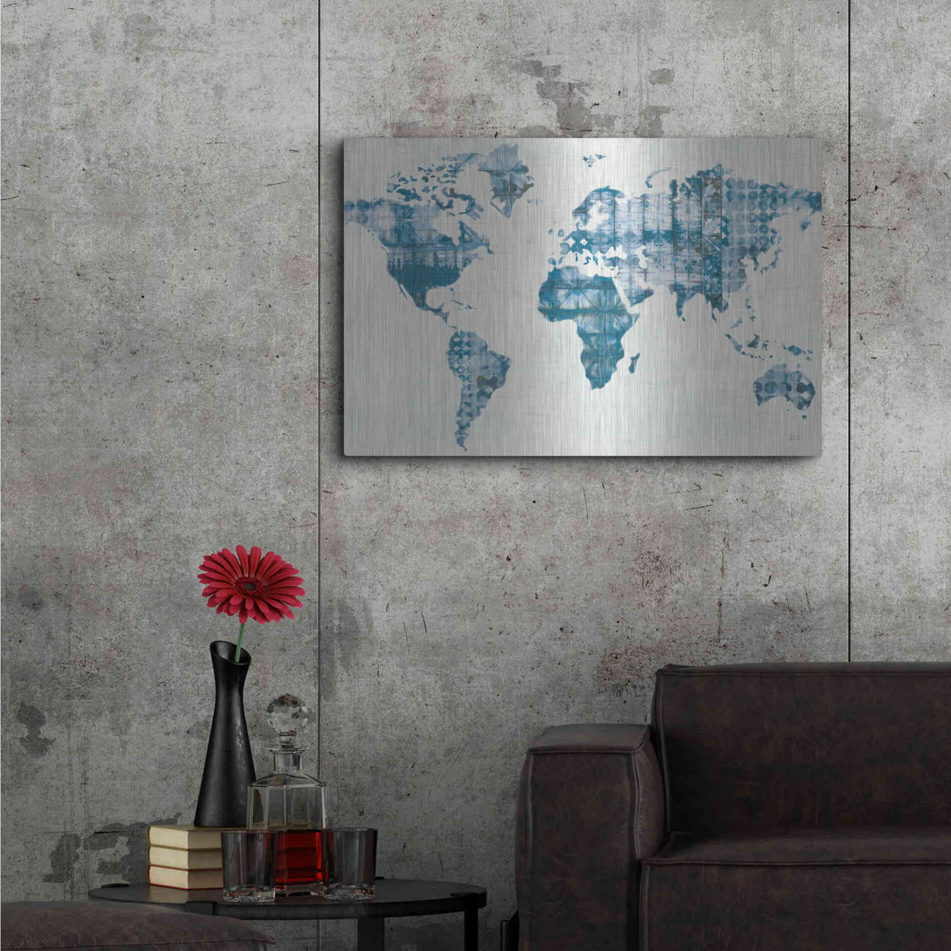 Luxe Metal Art 'Kanari Map Indigo' by Melissa Averinos, Metal Wall Art,36x24