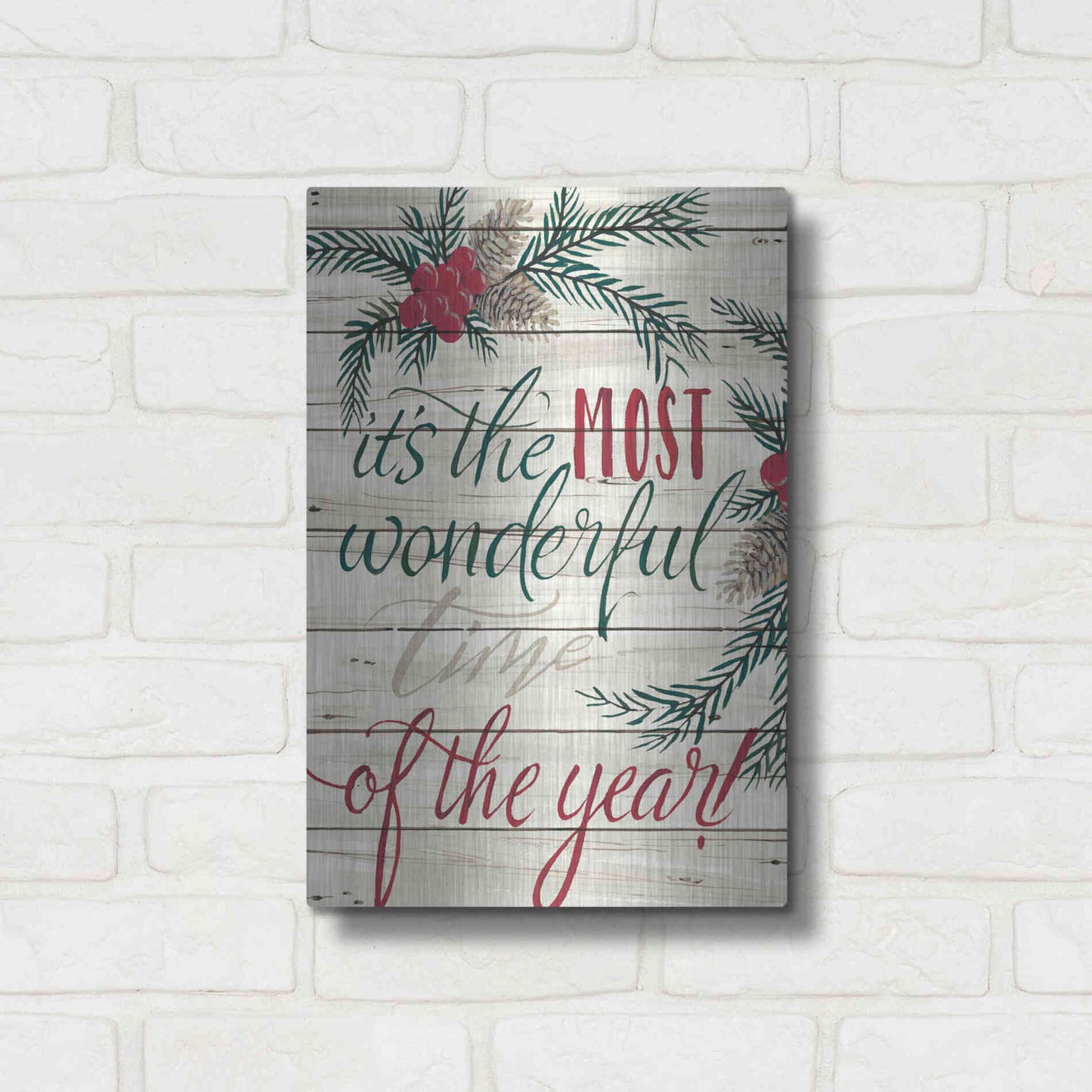 Luxe Metal Art 'It's the Most Wonderful Time Shiplap' by Cindy Jacobs, Metal Wall Art,12x16