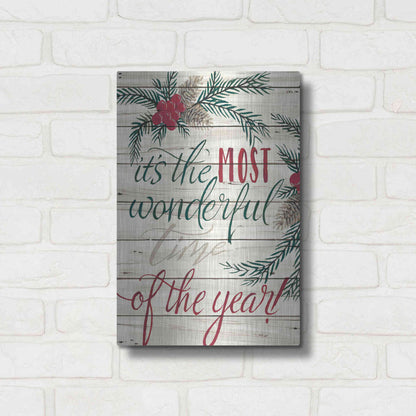 Luxe Metal Art 'It's the Most Wonderful Time Shiplap' by Cindy Jacobs, Metal Wall Art,12x16