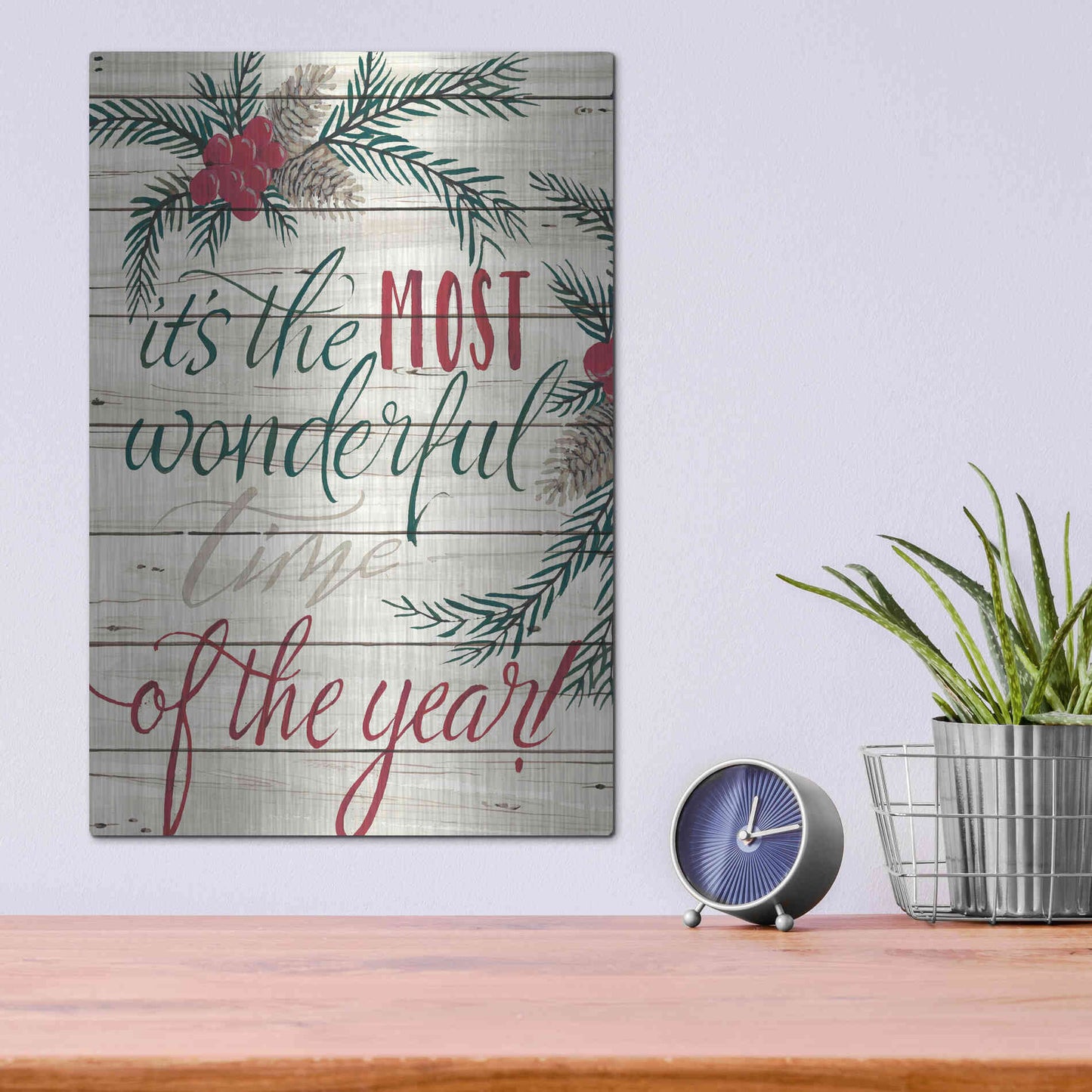 Luxe Metal Art 'It's the Most Wonderful Time Shiplap' by Cindy Jacobs, Metal Wall Art,12x16
