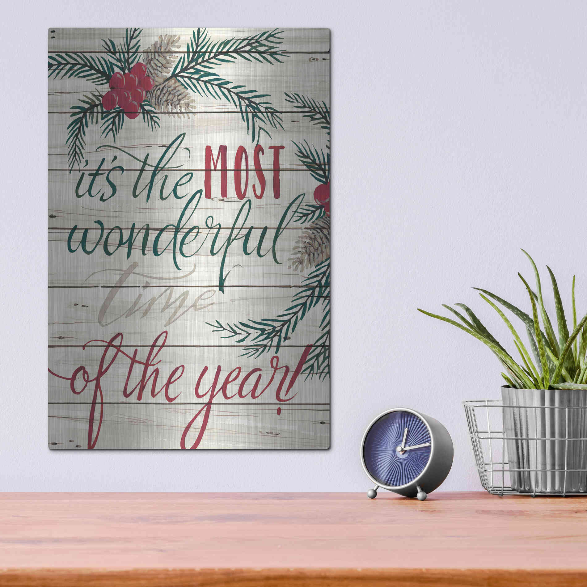 Luxe Metal Art 'It's the Most Wonderful Time Shiplap' by Cindy Jacobs, Metal Wall Art,12x16