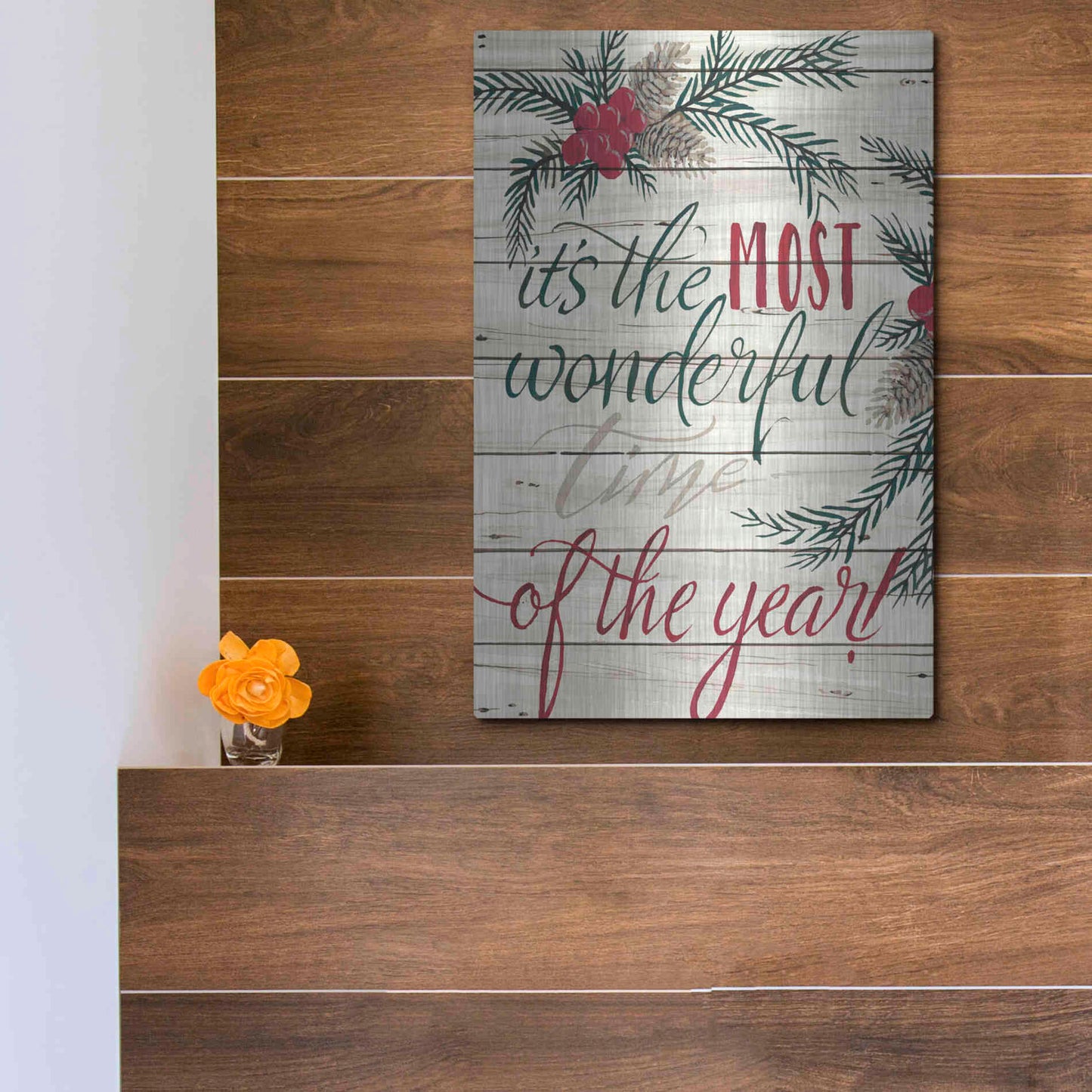 Luxe Metal Art 'It's the Most Wonderful Time Shiplap' by Cindy Jacobs, Metal Wall Art,12x16