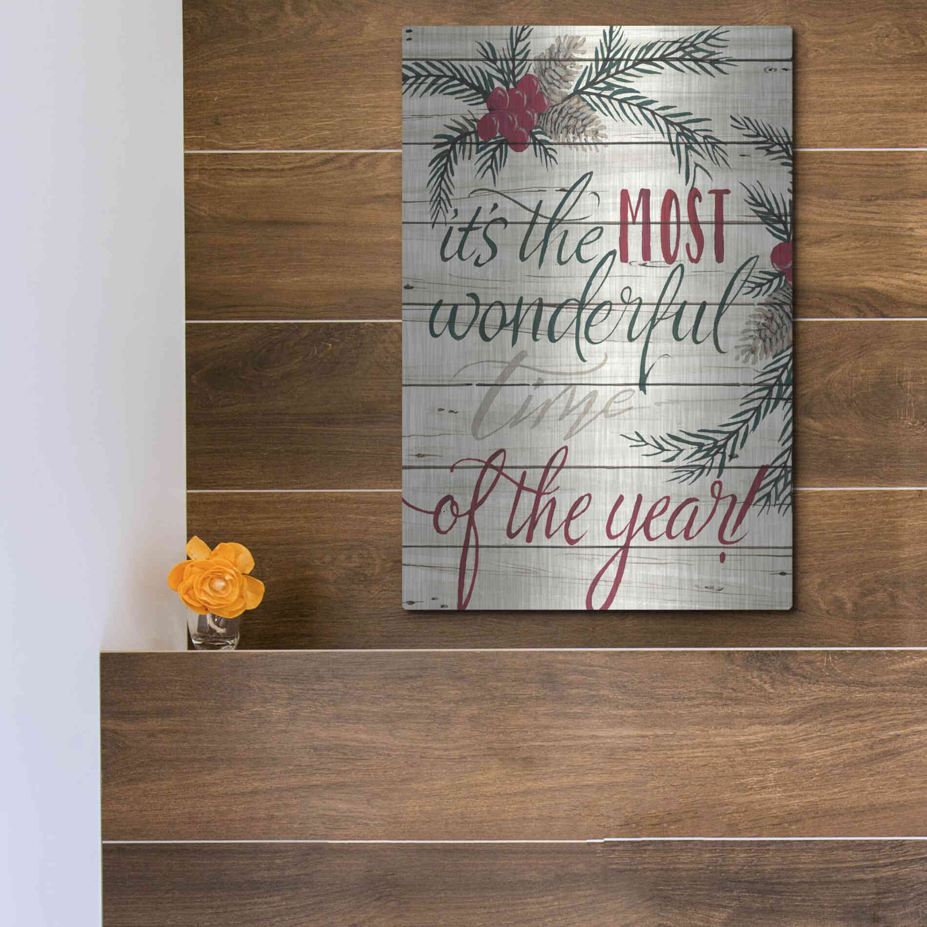Luxe Metal Art 'It's the Most Wonderful Time Shiplap' by Cindy Jacobs, Metal Wall Art,12x16