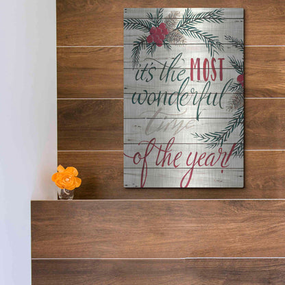 Luxe Metal Art 'It's the Most Wonderful Time Shiplap' by Cindy Jacobs, Metal Wall Art,12x16