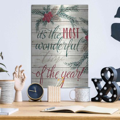 Luxe Metal Art 'It's the Most Wonderful Time Shiplap' by Cindy Jacobs, Metal Wall Art,12x16