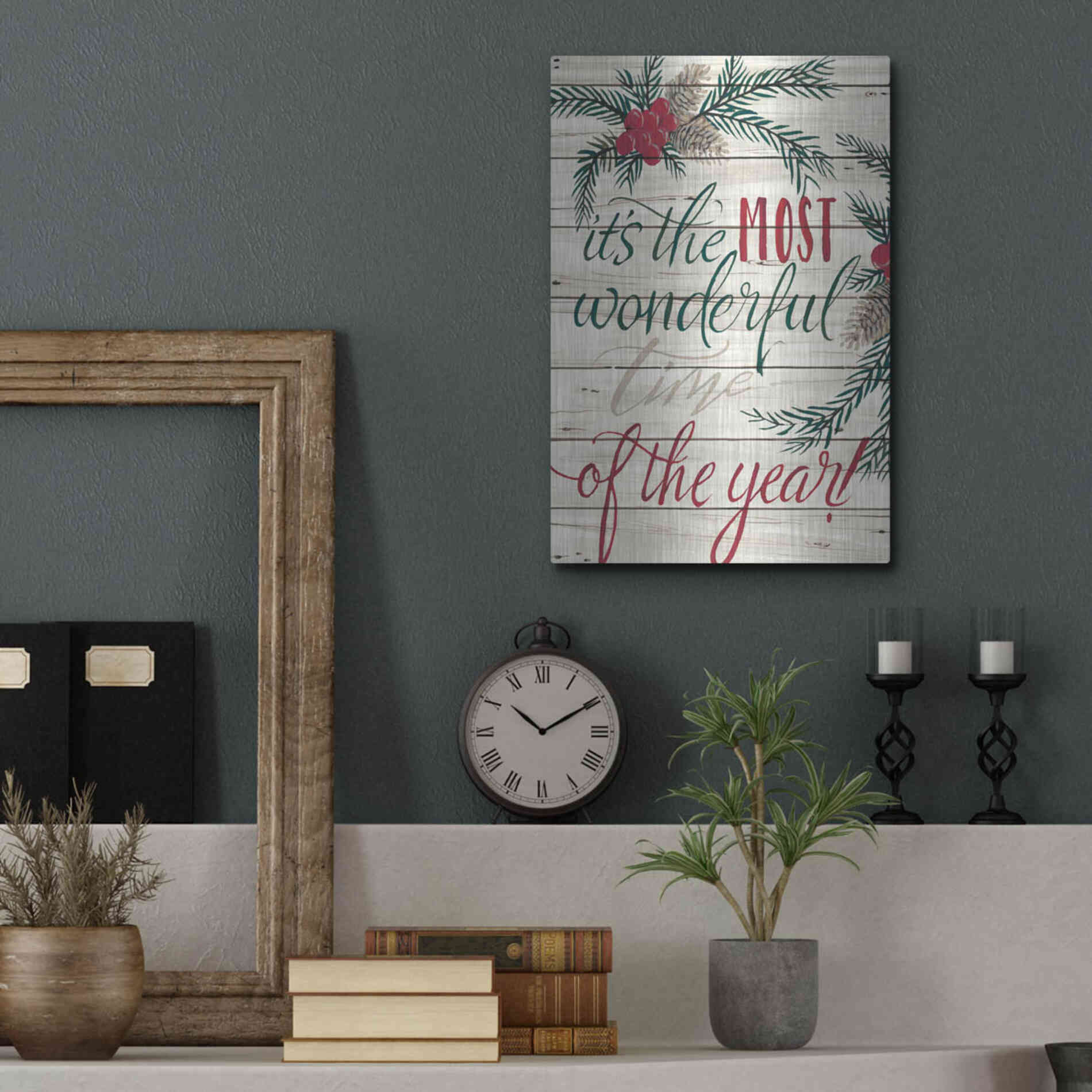 Luxe Metal Art 'It's the Most Wonderful Time Shiplap' by Cindy Jacobs, Metal Wall Art,12x16