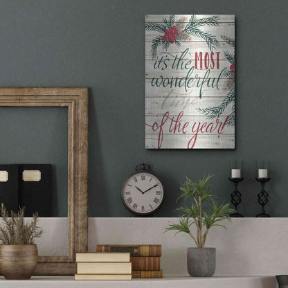 Luxe Metal Art 'It's the Most Wonderful Time Shiplap' by Cindy Jacobs, Metal Wall Art,12x16