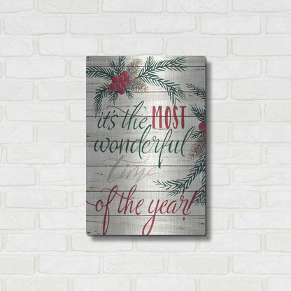 Luxe Metal Art 'It's the Most Wonderful Time Shiplap' by Cindy Jacobs, Metal Wall Art,16x24