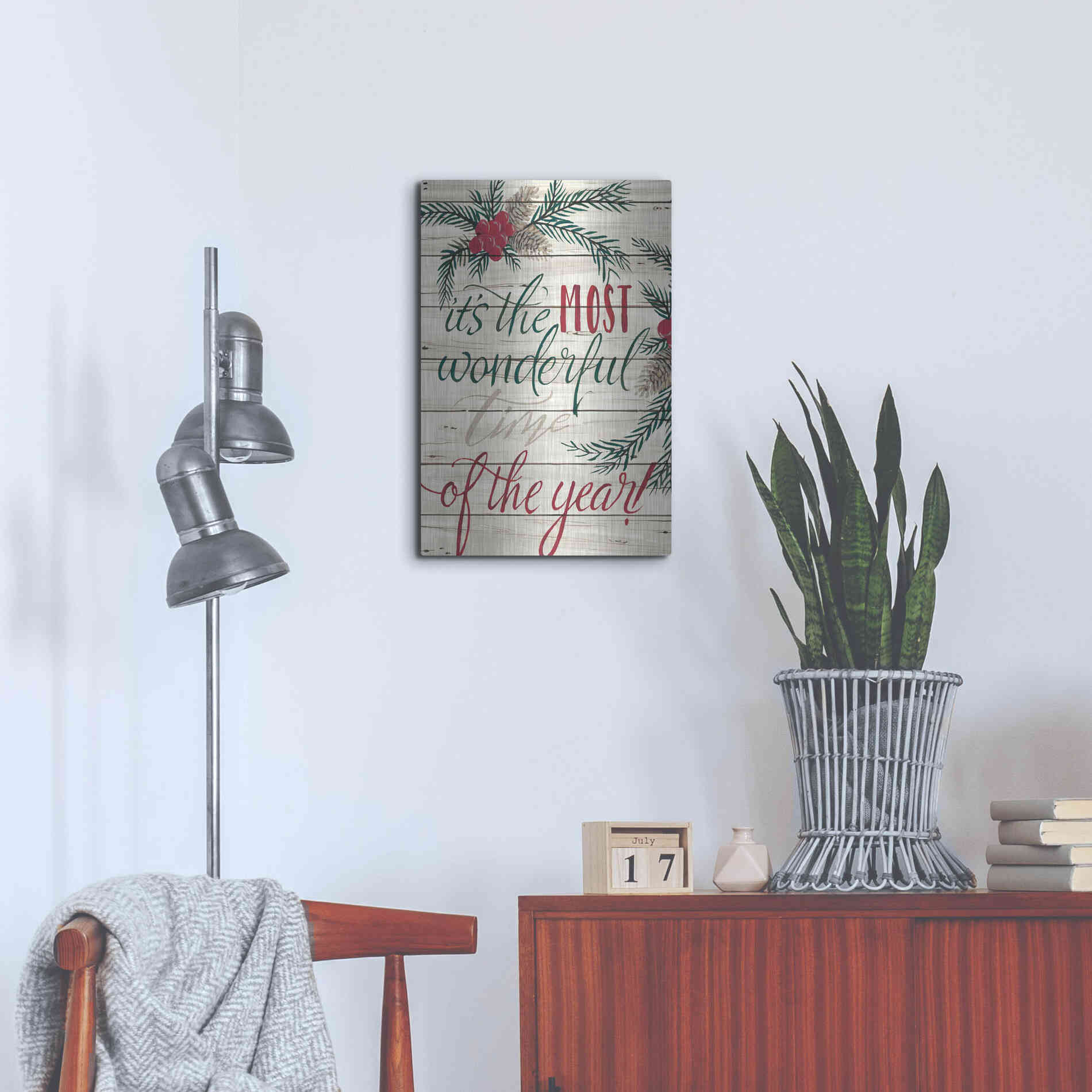 Luxe Metal Art 'It's the Most Wonderful Time Shiplap' by Cindy Jacobs, Metal Wall Art,16x24