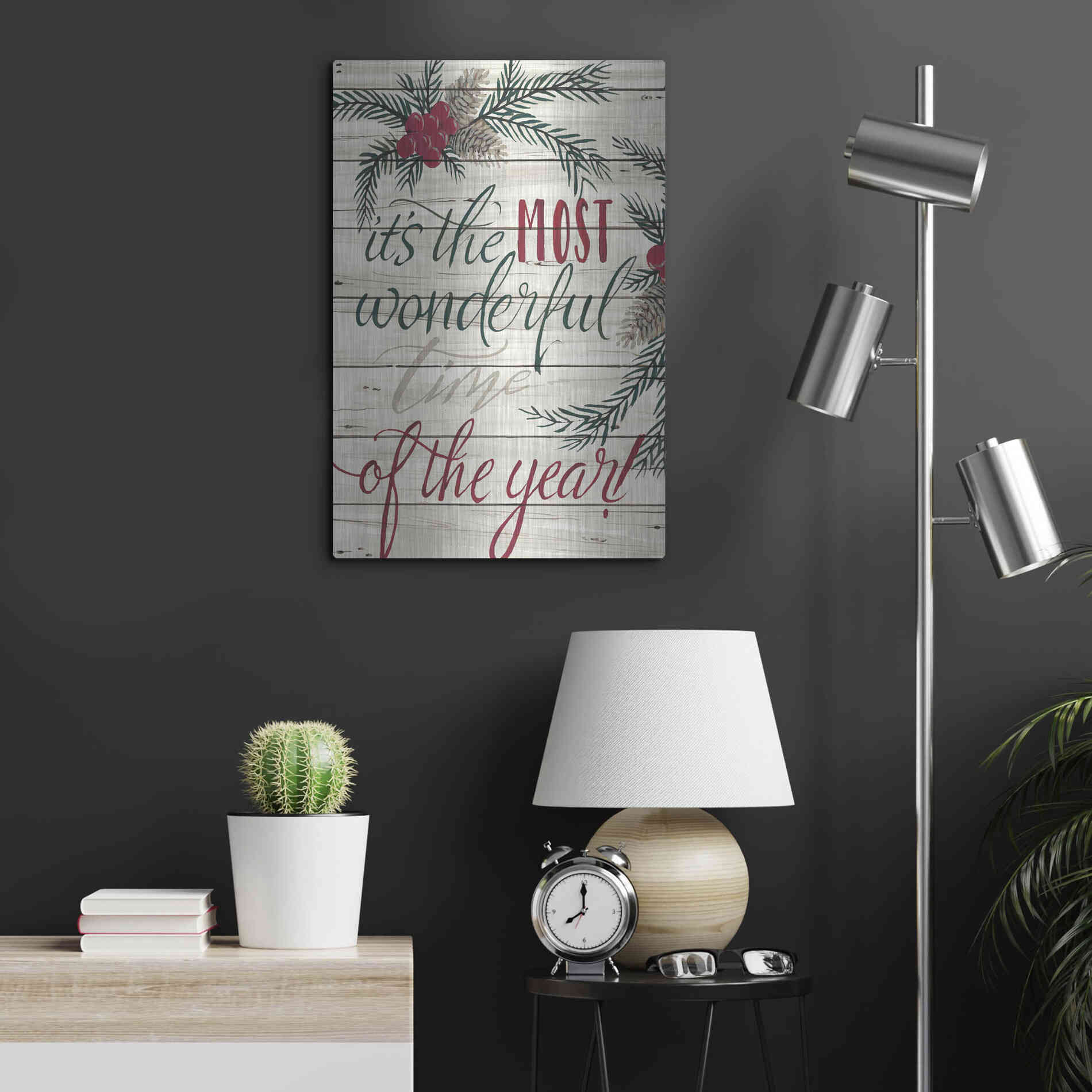 Luxe Metal Art 'It's the Most Wonderful Time Shiplap' by Cindy Jacobs, Metal Wall Art,16x24