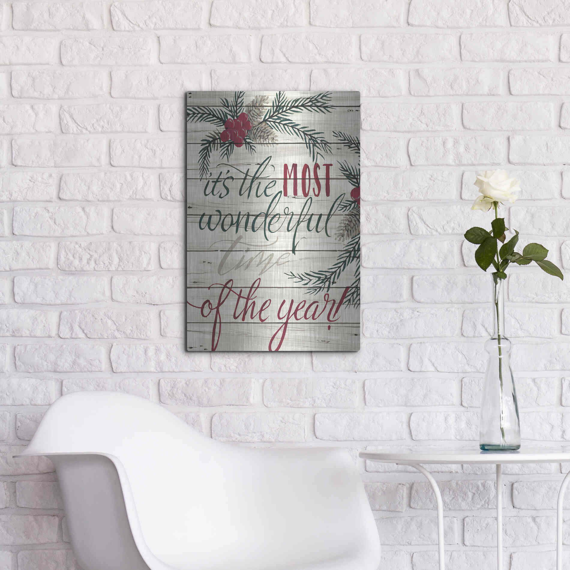 Luxe Metal Art 'It's the Most Wonderful Time Shiplap' by Cindy Jacobs, Metal Wall Art,16x24
