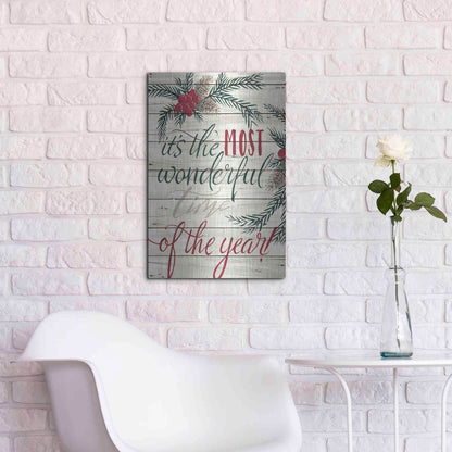 Luxe Metal Art 'It's the Most Wonderful Time Shiplap' by Cindy Jacobs, Metal Wall Art,16x24