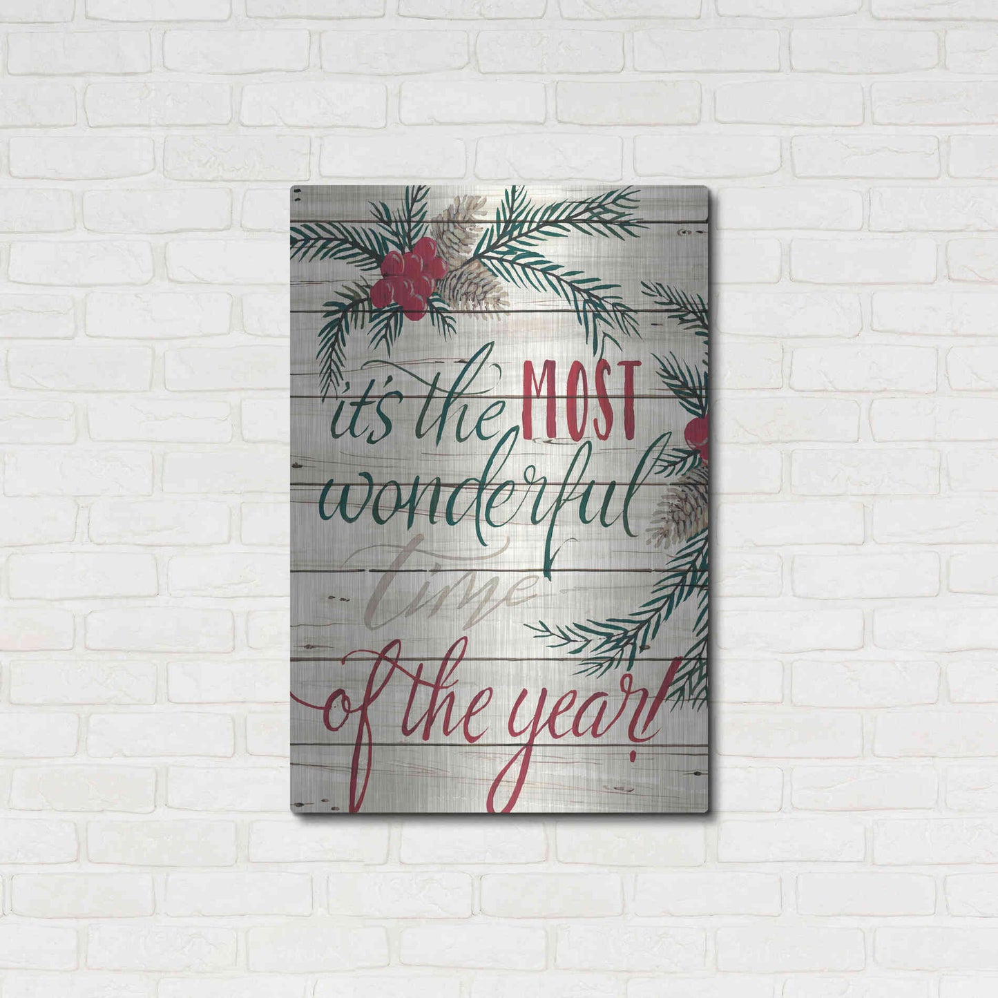 Luxe Metal Art 'It's the Most Wonderful Time Shiplap' by Cindy Jacobs, Metal Wall Art,24x36