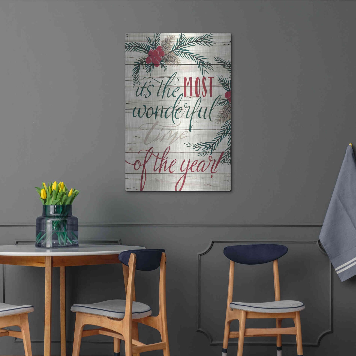 Luxe Metal Art 'It's the Most Wonderful Time Shiplap' by Cindy Jacobs, Metal Wall Art,24x36