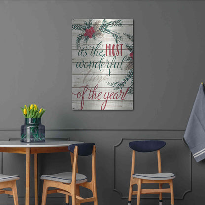 Luxe Metal Art 'It's the Most Wonderful Time Shiplap' by Cindy Jacobs, Metal Wall Art,24x36