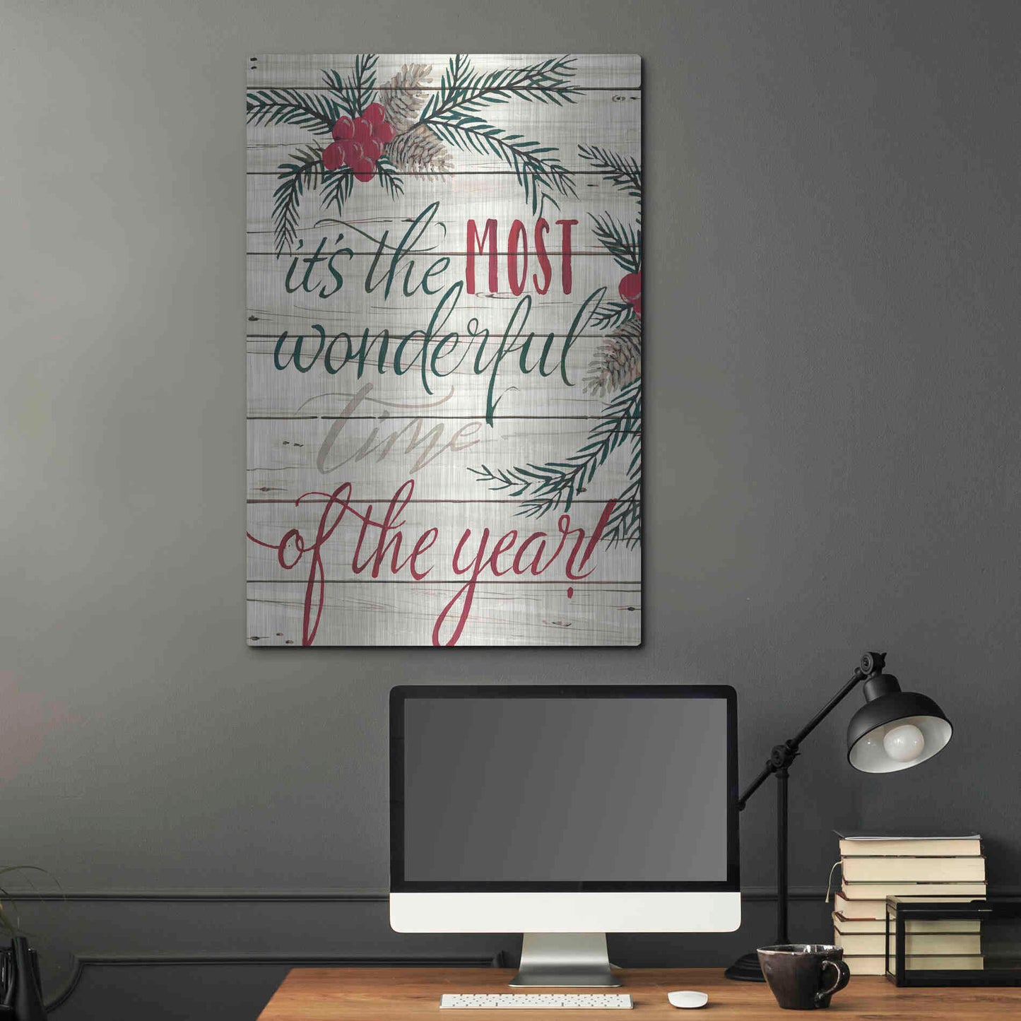 Luxe Metal Art 'It's the Most Wonderful Time Shiplap' by Cindy Jacobs, Metal Wall Art,24x36