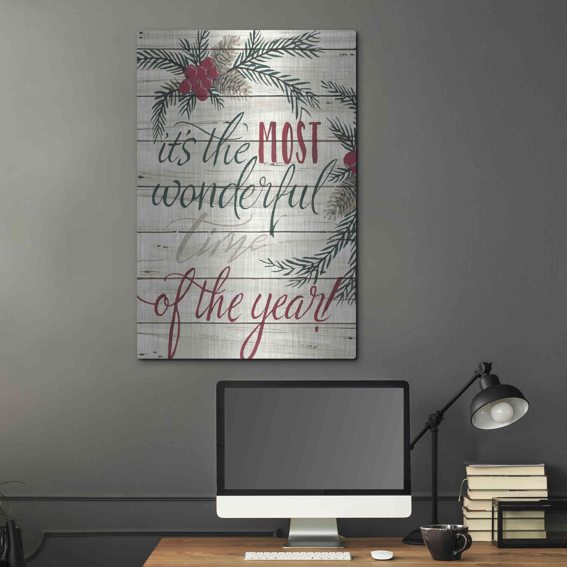 Luxe Metal Art 'It's the Most Wonderful Time Shiplap' by Cindy Jacobs, Metal Wall Art,24x36