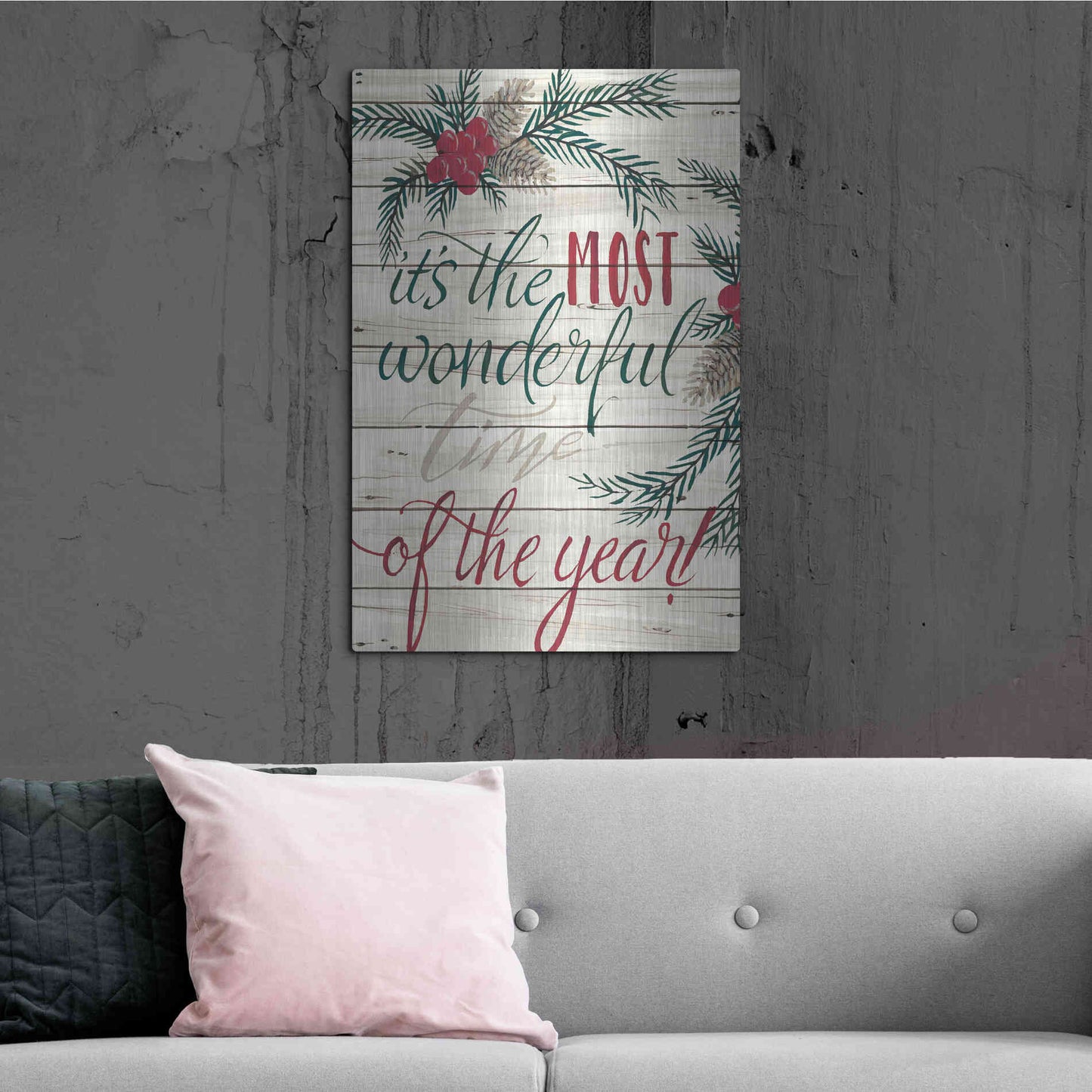 Luxe Metal Art 'It's the Most Wonderful Time Shiplap' by Cindy Jacobs, Metal Wall Art,24x36