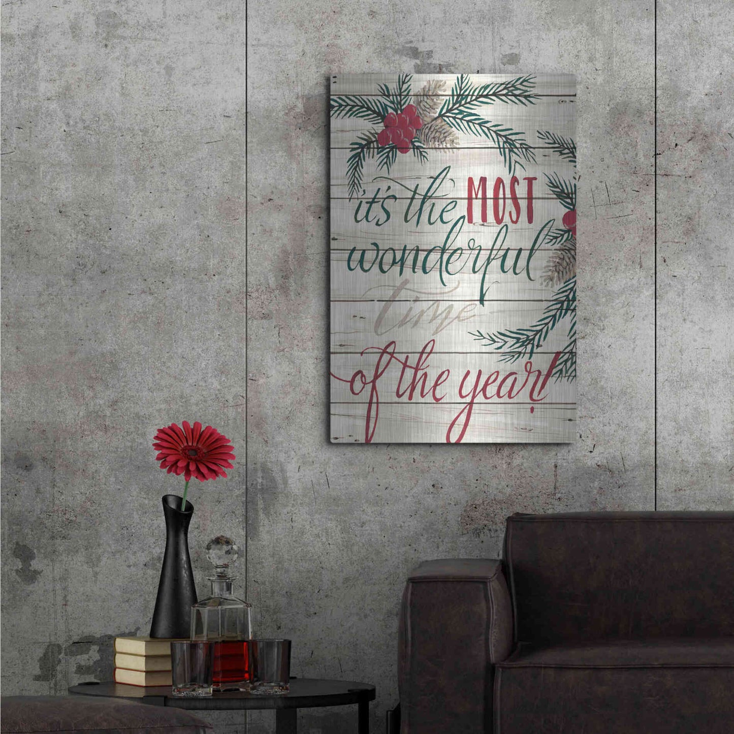 Luxe Metal Art 'It's the Most Wonderful Time Shiplap' by Cindy Jacobs, Metal Wall Art,24x36