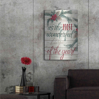 Luxe Metal Art 'It's the Most Wonderful Time Shiplap' by Cindy Jacobs, Metal Wall Art,24x36