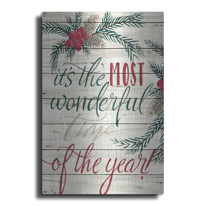 Luxe Metal Art 'It's the Most Wonderful Time Shiplap' by Cindy Jacobs, Metal Wall Art