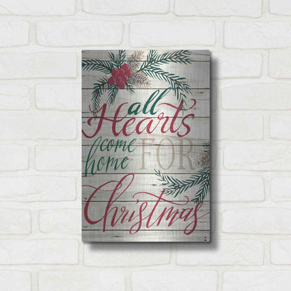 Luxe Metal Art 'All Hearts Come Home for Christmas Shiplap' by Cindy Jacobs, Metal Wall Art,12x16