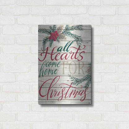 Luxe Metal Art 'All Hearts Come Home for Christmas Shiplap' by Cindy Jacobs, Metal Wall Art,16x24