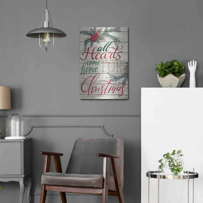 Luxe Metal Art 'All Hearts Come Home for Christmas Shiplap' by Cindy Jacobs, Metal Wall Art,16x24