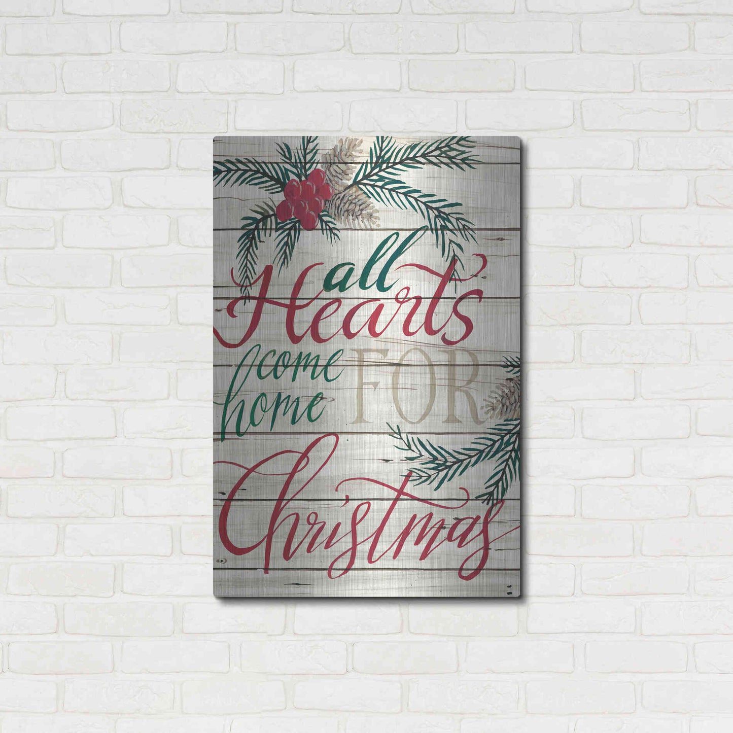 Luxe Metal Art 'All Hearts Come Home for Christmas Shiplap' by Cindy Jacobs, Metal Wall Art,24x36