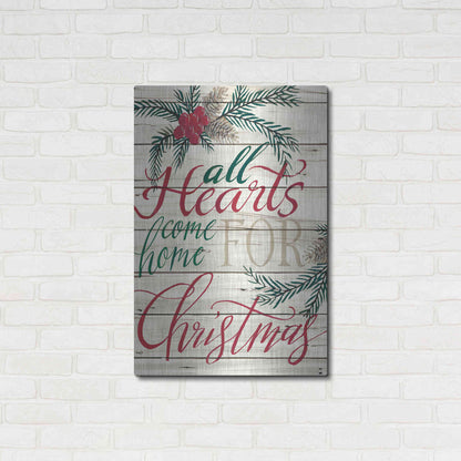 Luxe Metal Art 'All Hearts Come Home for Christmas Shiplap' by Cindy Jacobs, Metal Wall Art,24x36