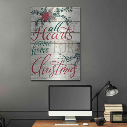 Luxe Metal Art 'All Hearts Come Home for Christmas Shiplap' by Cindy Jacobs, Metal Wall Art,24x36